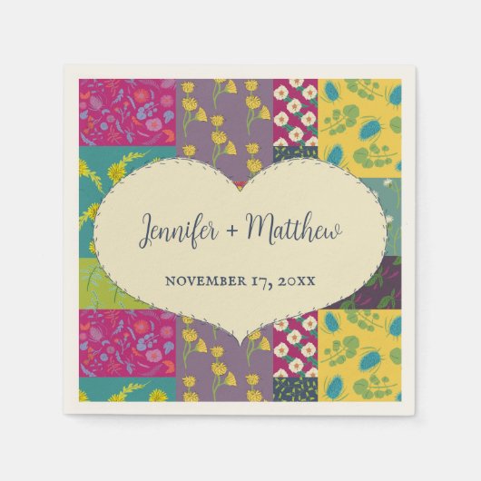 Boho Patchwork Quilt and Heart Shape Wedding Serviette (Vorderseite)