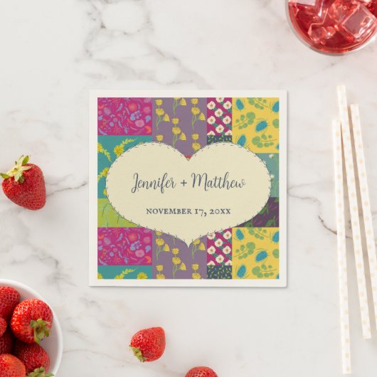 Boho Patchwork Quilt and Heart Shape Wedding Serviette (Beispiel)