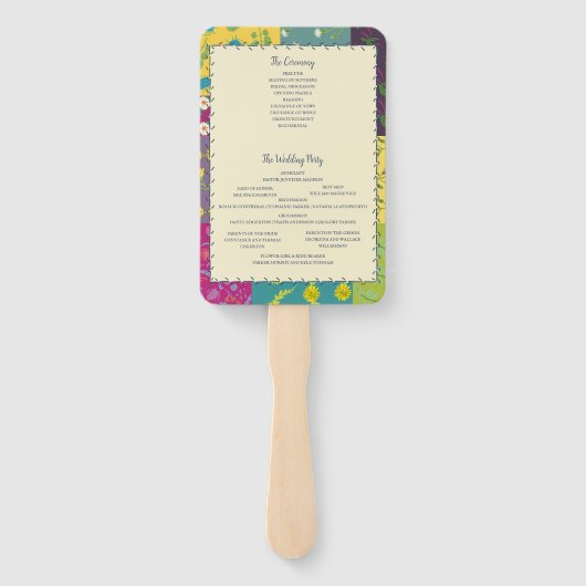 Boho Patchwork Quilt Maximalist Wedding Program Fächer (Rückseite)