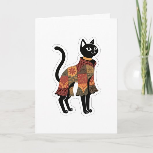 Boho-Patchwork-Schwarze-Katz-Grußkarte Karte (Vorderseite)