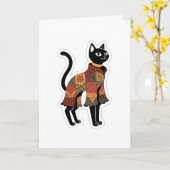 Boho-Patchwork-Schwarze-Katz-Grußkarte Karte (Gelbe Blume)