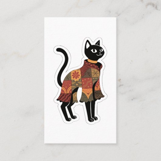 Boho-Patchwork-Schwarze-Katz-Grußkarte Visitenkarte (Vorderseite)