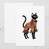 Boho-Patchwork-Schwarze-Katze-Grußkarte Einladung (Vorne/Hinten)