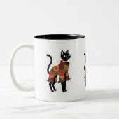 Boho-Patchwork-Schwarze-Katzen-Kaffeetasse Zweifarbige Tasse (Links)
