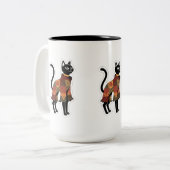 Boho-Patchwork-Schwarze-Katzen-Kaffeetasse Zweifarbige Tasse (Vorderseite Links)