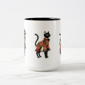 Boho-Patchwork-Schwarze-Katzen-Kaffeetasse Zweifarbige Tasse (Mittel)