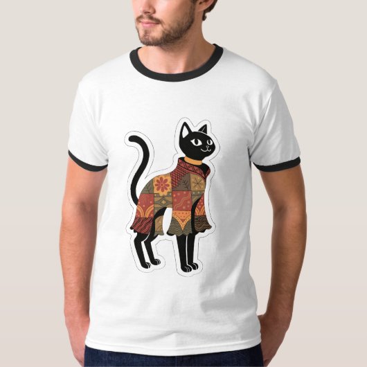 Boho-Patchwork-Schwarzkatze-Grafik-T-Shirt T-Shirt (Vorderseite)