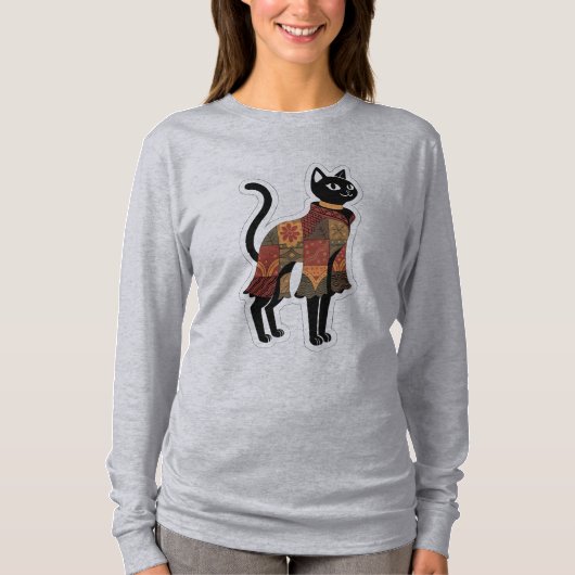 Boho-Patchwork-Schwarzkatze-Grafik-T-Shirt T-Shirt (Vorderseite)