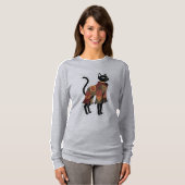 Boho-Patchwork-Schwarzkatze-Grafik-T-Shirt T-Shirt (Vorne ganz)
