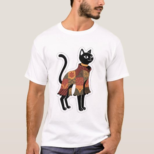 Boho-Patchwork-Schwarzkatze-Grafik-T-Shirt T-Shirt (Vorderseite)