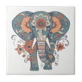 Boho Pattern Floral Elephant Fliese (Vorderseite)