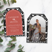 Boho Pattern Foto Arch Coral Hochzeitsempfang Einladung