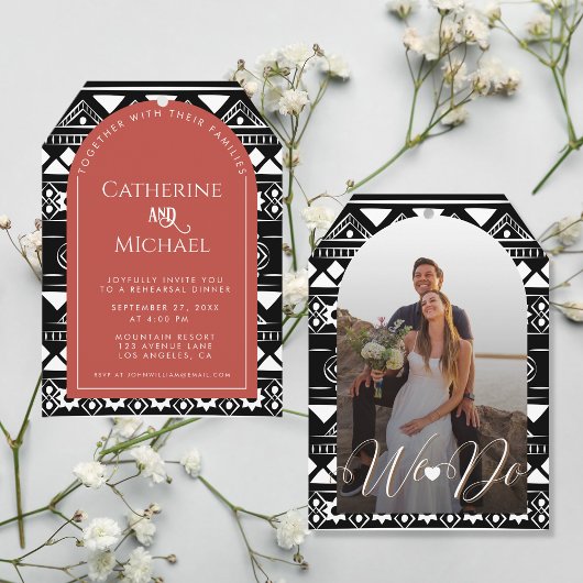 Boho Pattern Hochzeit Arch Coral Probe Dinner Einladung