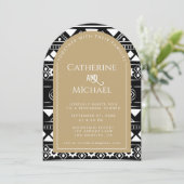 Boho Pattern Hochzeit Arch Gold Probe Dinner Einladung (Stehend Vorderseite)