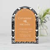 Boho Pattern Hochzeit Arch Orange Probe Dinner Einladung (Stehend Vorderseite)