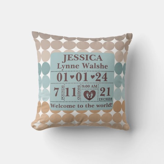 Boho Pattern Personalisierte Geburtsstaates Kissen (Vorderseite)