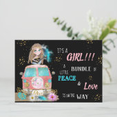 * Boho Peace & Liebe Hippie Baby GIRL Einladung (Stehend Vorderseite)