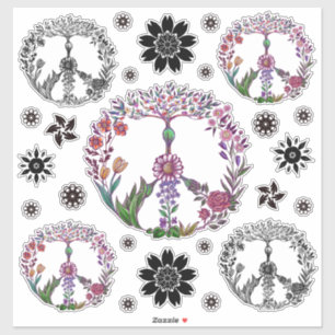 Boho Peace Sign Elegant Girly Cute Pretty Floral Aufkleber
