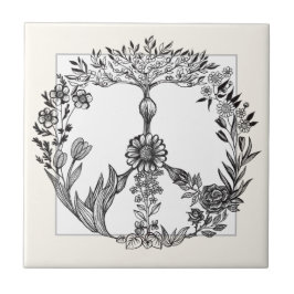 Boho Peace Sign Elegant Girly Cute Pretty Floral Fliese