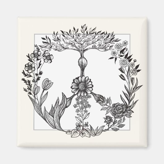 Boho Peace Sign Elegant Girly Cute Pretty Floral Magnet (Vorne)