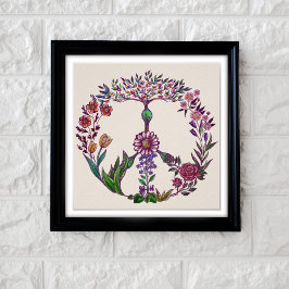 Boho Peace Sign Elegant Girly Cute Pretty Floral Poster