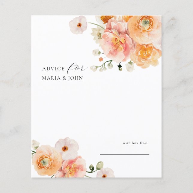 Boho Peach & Blush Floral Wedding Advice Card (Vorderseite)