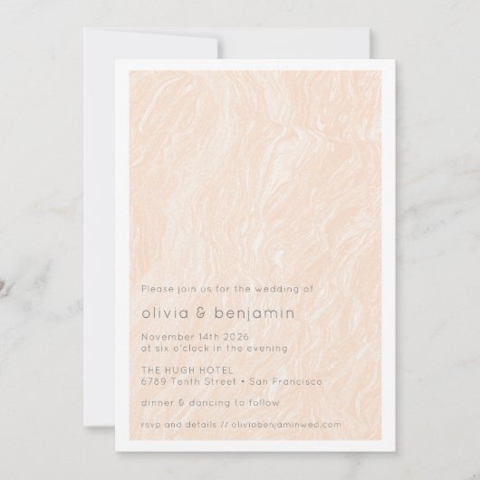 Boho Peach Blush Marble Moderne Hochzeit Einladung (Vorderseite)