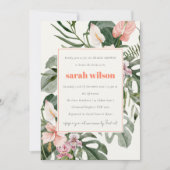 Boho Peach Blush Tropenflorales Brautparty Einladung (Vorderseite)