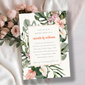 Boho Peach Blush Tropical Floral Rehearsal Dinner Einladung