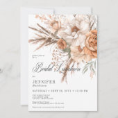 Boho Peach & Cream Floral White Bridal Luncheon Einladung (Vorderseite)