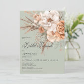 Boho Peach & Cream Green Bridal Brunch Einladung (Stehend Vorderseite)