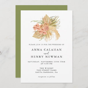 Boho Peach Dried Floral Palm Blätter Hochzeit Einladung