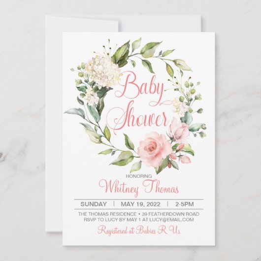 Boho Peach Floral Baby Dusche Einladung (Vorderseite)