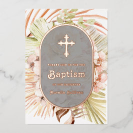 Boho Peach Floral Bouquet Taufen Einladung