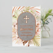 Boho Peach Floral Bouquet Taufen Einladung (Stehend vorne)