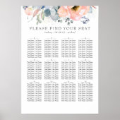 Boho Peach floral Dusty Blue Wedding Chart Poster (Vorne)