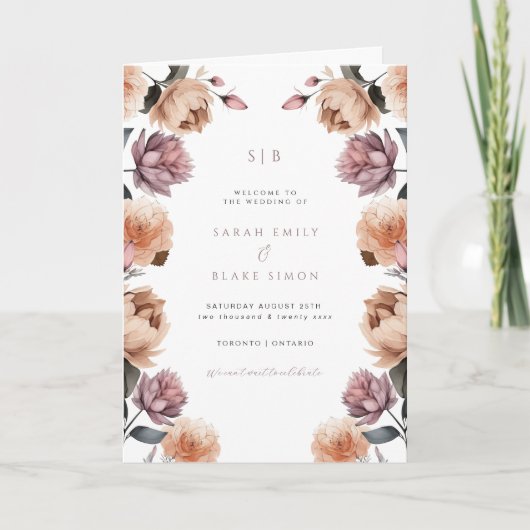 Boho Peach Floral Garden Wedding Folding Programm (Vorderseite)