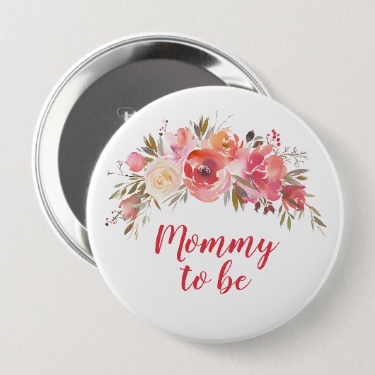 Boho Peach Floral Mommy zu 4" Button (Vorne & Hinten)