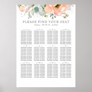 Boho Peach Floral Wedding Chart Poster