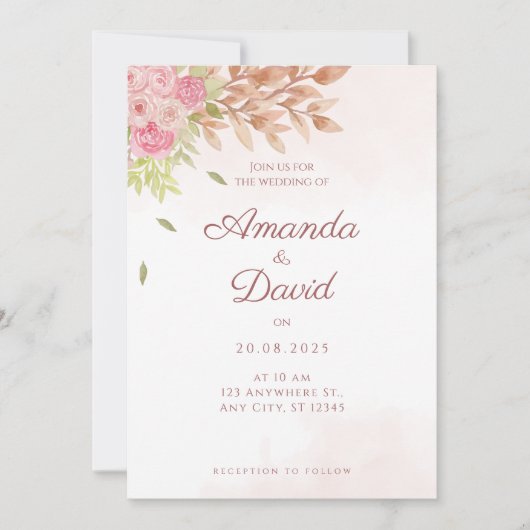 Boho Peach Floral Wedding Einladung (Vorderseite)