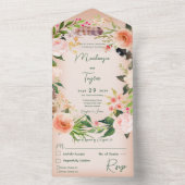 Boho Peach Floral Wreath & Feathers Dinner All In One Einladung (Innen Boden)