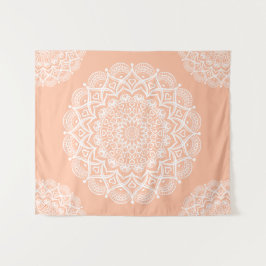 Boho Peach Mandala Wandteppich