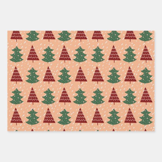 Boho Peach Red Green Weihnachtsbaumen Urlaub Geschenkpapier Set (Vorderseite 3)