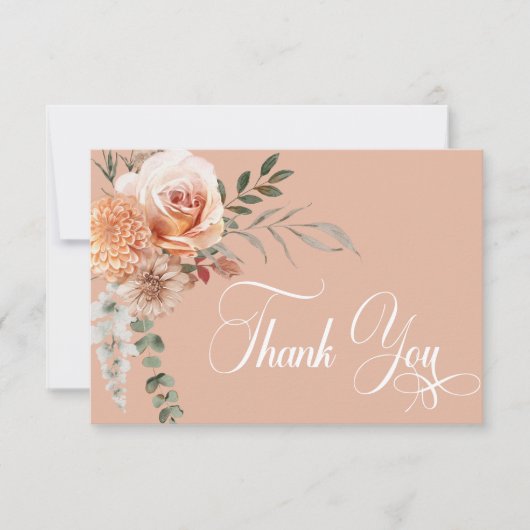 Boho Peach & Rust Blues Peach Blush Wedding Dankeskarte (Vorderseite)