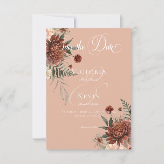 Boho Peach & Rust Blues Peach Blush Wedding Save The Date (Vorderseite)