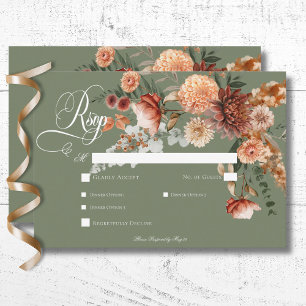 Boho Peach & Rust Blumengeschenk Grünes Abendessen RSVP Karte
