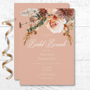 Boho Peach & Rust Blumenpfirsich Blush Bridal Brun Einladung