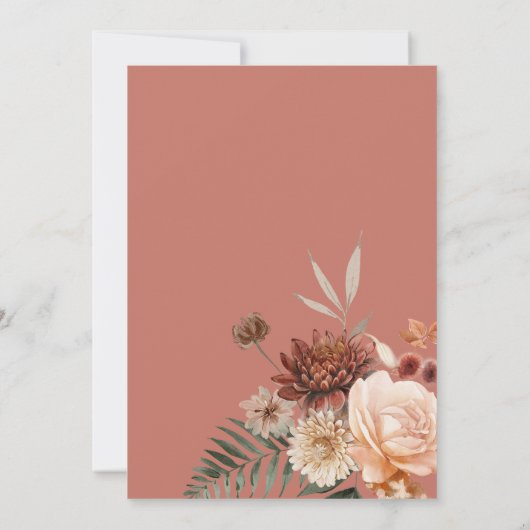 Boho Peach & Rust Blumenrost Bridal Brunch Einladung (Rückseite)