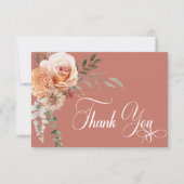 Boho Peach & Rust Blumenrost Hochzeit Dankeskarte (Vorderseite)