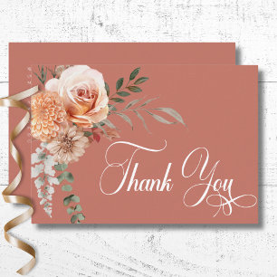 Boho Peach & Rust Blumenrost Hochzeit Dankeskarte